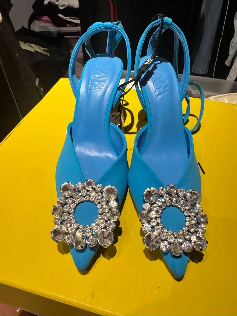 Zara Turquoise Crystal-Embellished Slingback Heels - Picture 3 of 3